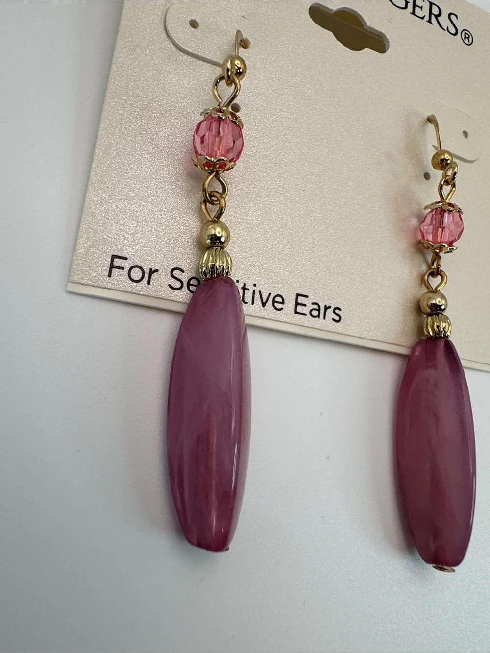 Kim Rogers Purple-Pink Drop Earrings with Gold-Tone Accents